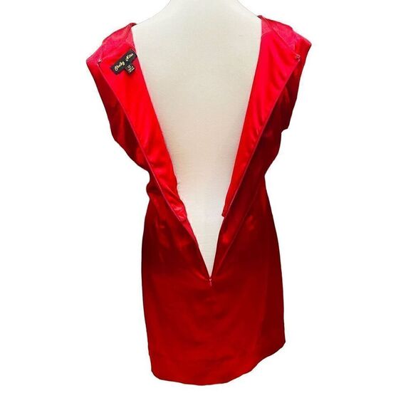 Shelby Nites Vintage Red Sheath Style Sleeveless Satin Midi Dress  With Ruched F - Picture 6 of 16